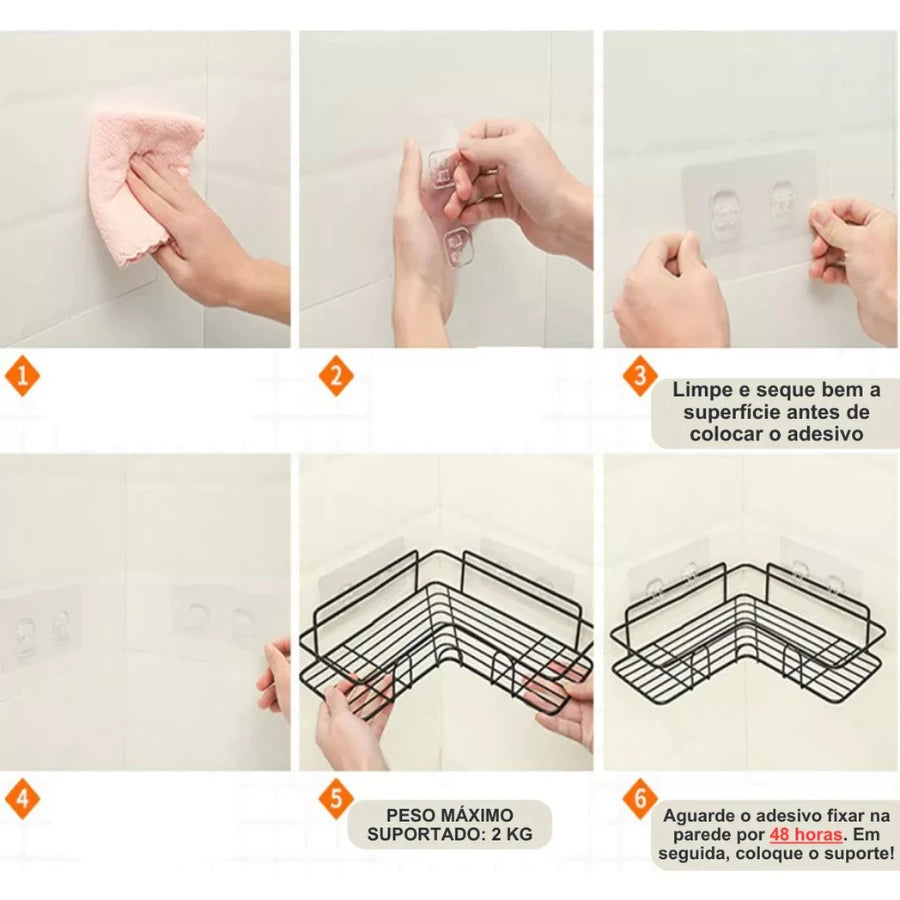 Prateleira Adesiva Inox Sem Furo | Suporte Banheiro e Cozinha – Hadar Decorações