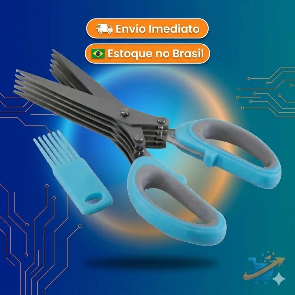 Tesoura de Ervas 5 Lâminas em Aço Inox | Corte Rápido e Preciso – Hadar Decorações