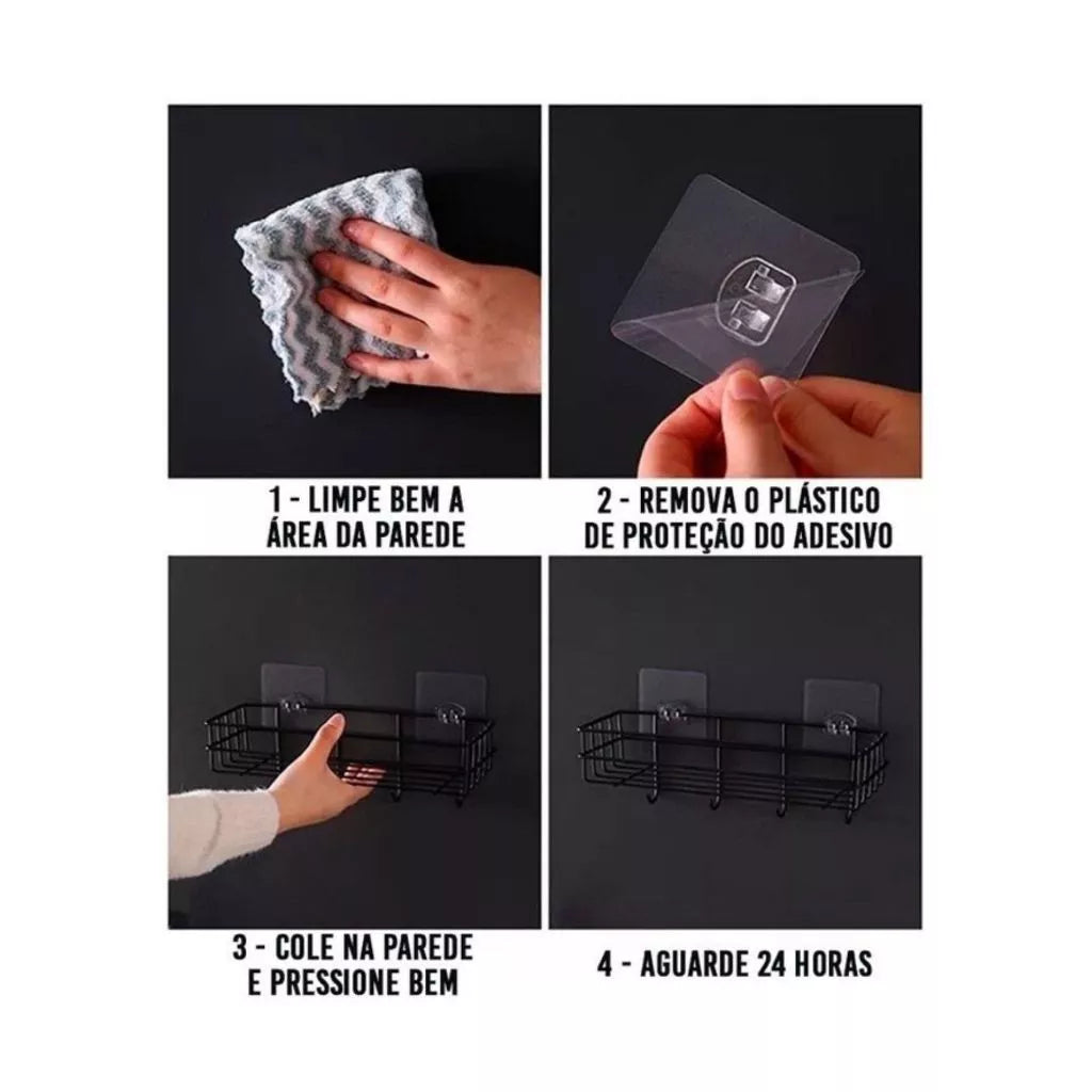 Prateleira Adesiva Inox Sem Furo | Suporte Banheiro e Cozinha – Hadar Decorações