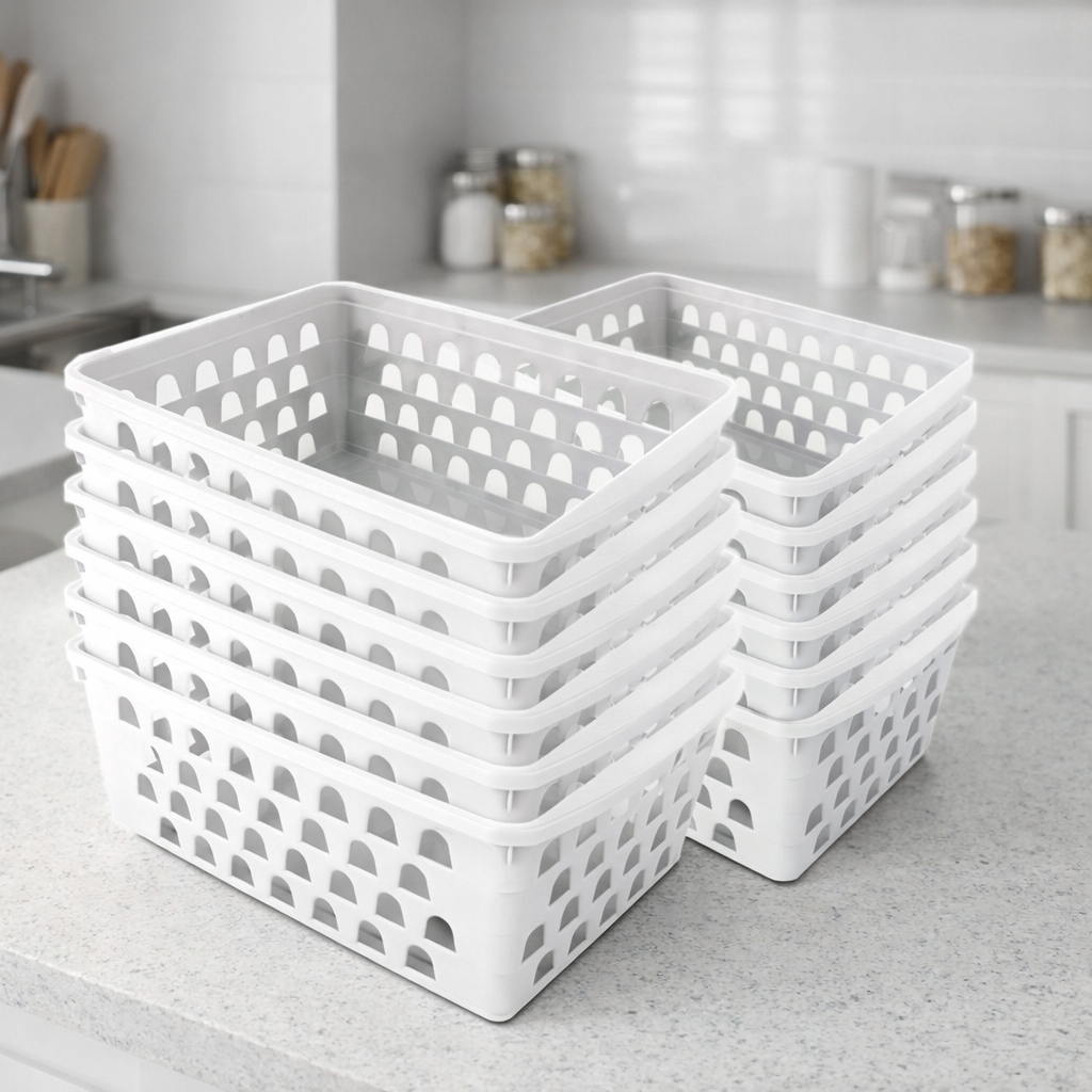 Kit 10 Cestos Organizadores Multiuso Empilháveis Branco – Hadar Decorações
