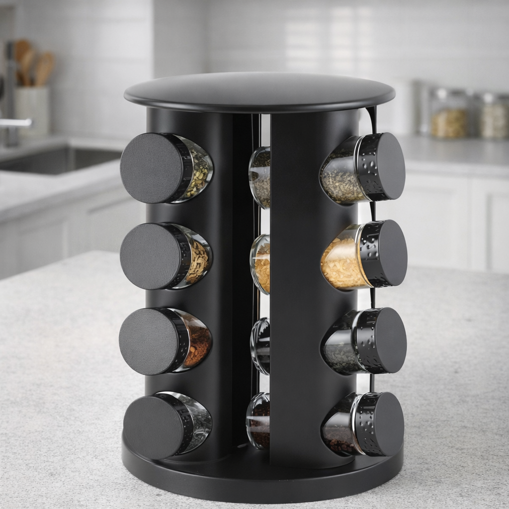 Porta Temperos Giratório 360° com Potes e Etiquetas – Hadar Decorações