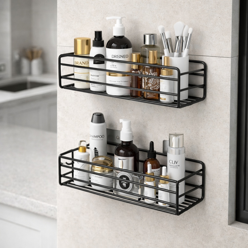 Prateleira Adesiva Inox Sem Furo | Suporte Banheiro e Cozinha – Hadar Decorações