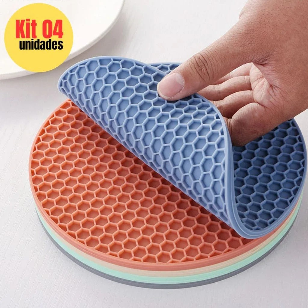 Kit 4 Descansos de Panela em Silicone Antiderrapante 17cm – Hadar Decorações
