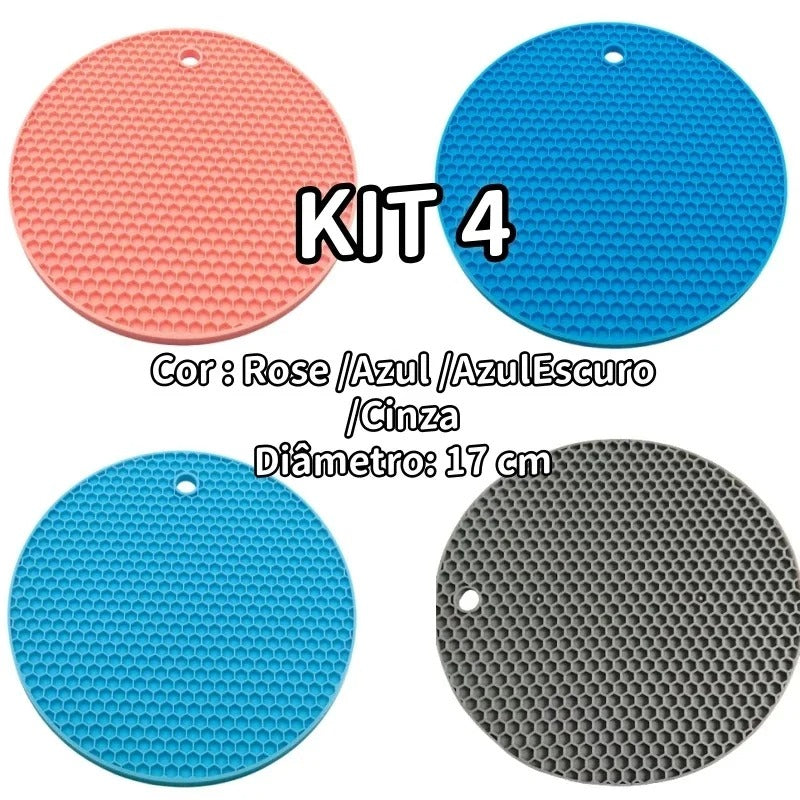 Kit 4 Descansos de Panela em Silicone Antiderrapante 17cm – Hadar Decorações
